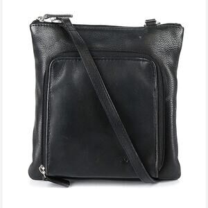 Fossil Unisex One Size Fits All Black Leather Pebbled Crossbody Bag